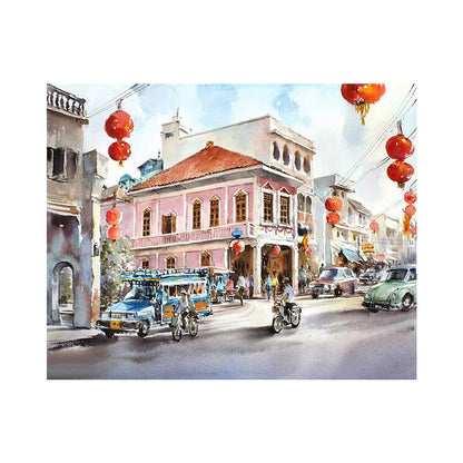 Lantern Street Watercolor - 40x50 cm paint by numbers kit
