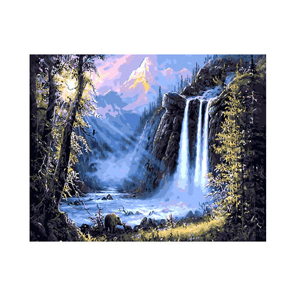 Sunlit Mountain Waterfall - 40x50 cm paint by numbers kit