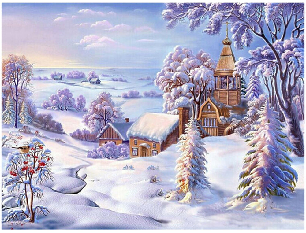 Snowbound Village Chapel - 40x50 cm paint by numbers kit