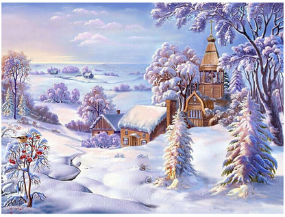 Snowbound Village Chapel - 40x50 cm paint by numbers kit