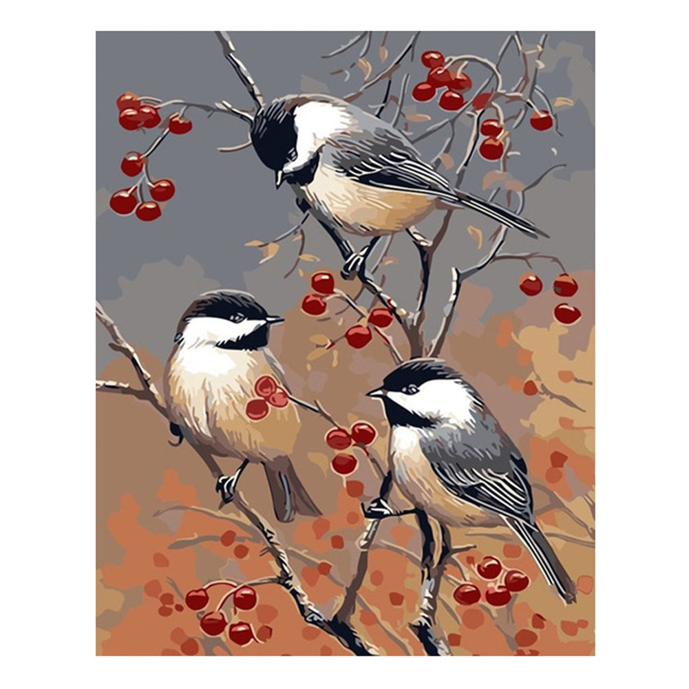 Chickadees and Red Berries - 40x50 cm paint by numbers kit