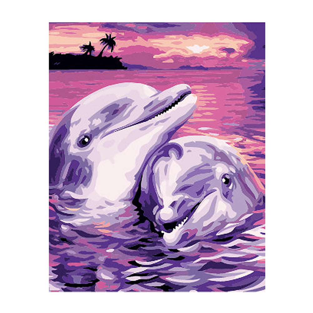 Pink Sunset Dolphins - 40x50 cm paint by numbers kit