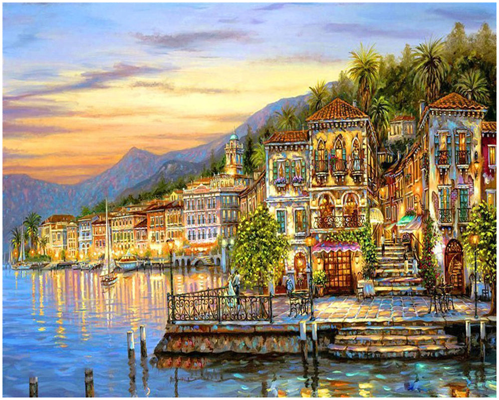 Golden Lakeside Village - 40x50 cm paint by numbers kit