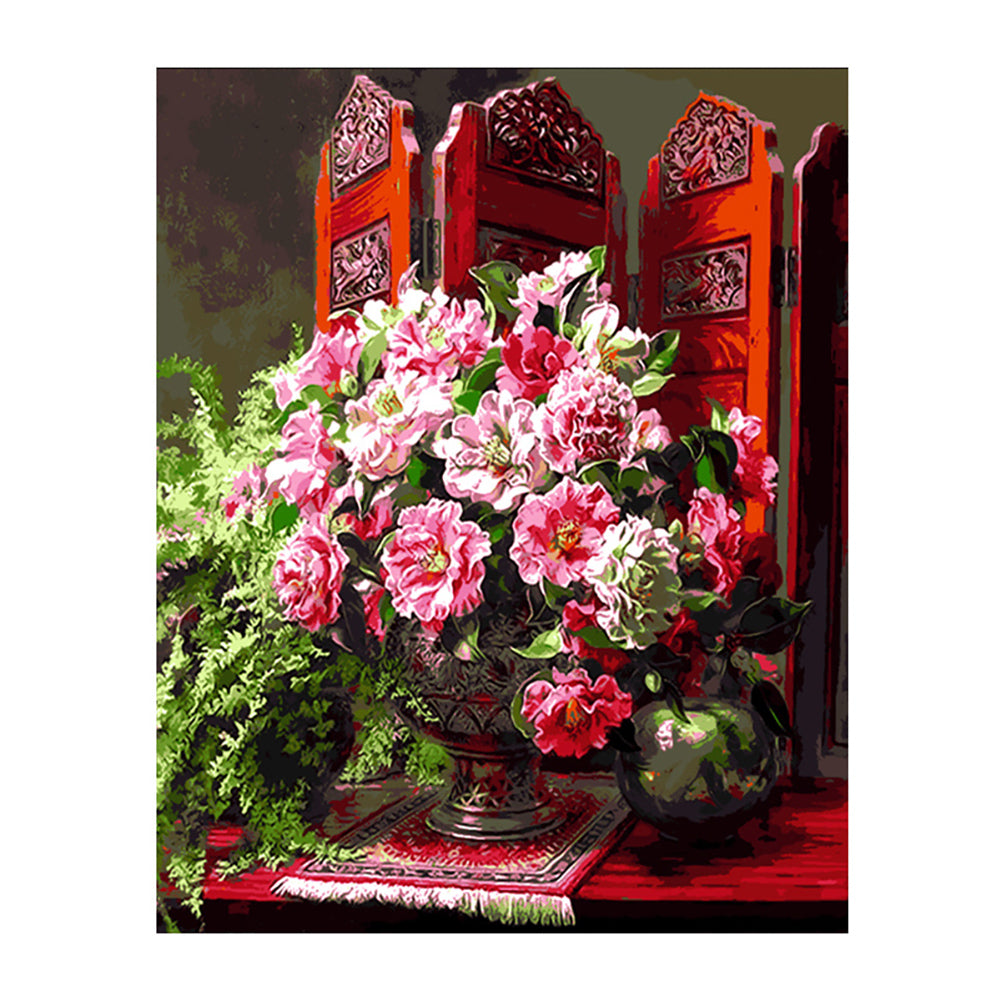 Peonies by the Red Screen - 40x50 cm paint by numbers kit