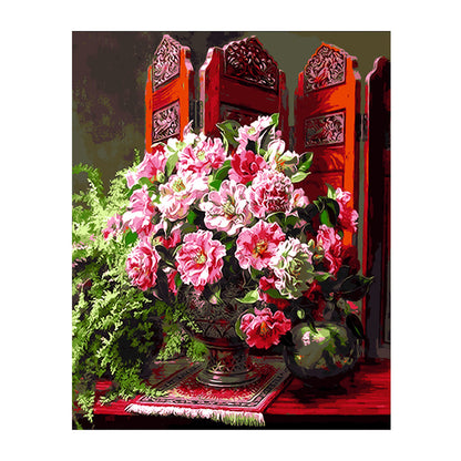 Peonies by the Red Screen - 40x50 cm paint by numbers kit