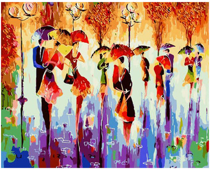 Colorful Rainy Day Figures - 40x50 cm paint by numbers kit