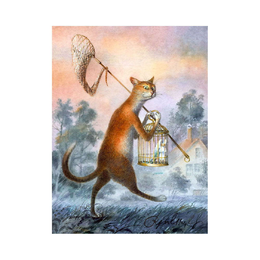 Whimsical Cat Bird Catcher - 40x50 cm paint by numbers kit
