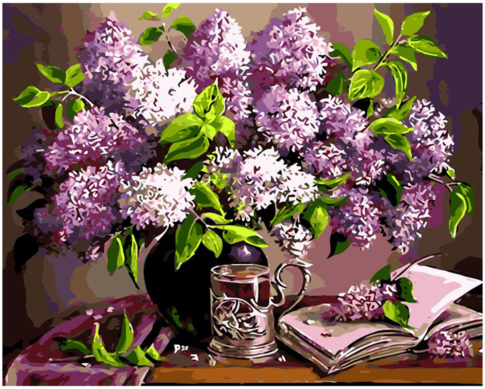 Lilacs Tea and Open Book - 40x50 cm paint by numbers kit