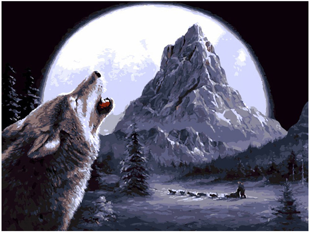 Wolf Howling at Full Moon - 40x50 cm paint by numbers kit