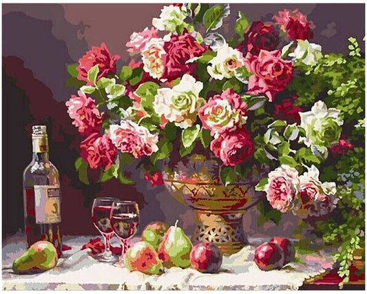 Roses Wine and Fruit Still Life - 40x50 cm paint by numbers kit
