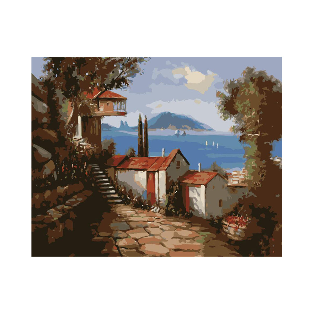 Red Roof Coastal Retreat - 40x50 cm paint by numbers kit