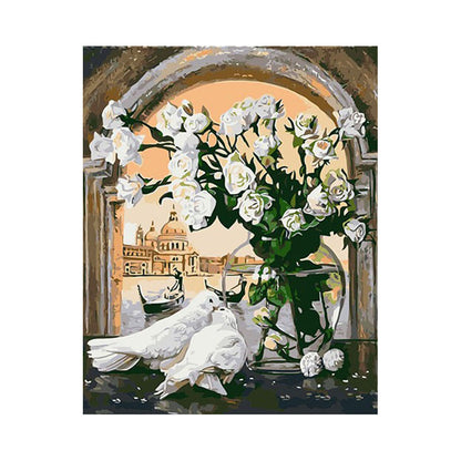 White Roses and Peace Doves - 40x50 cm paint by numbers kit