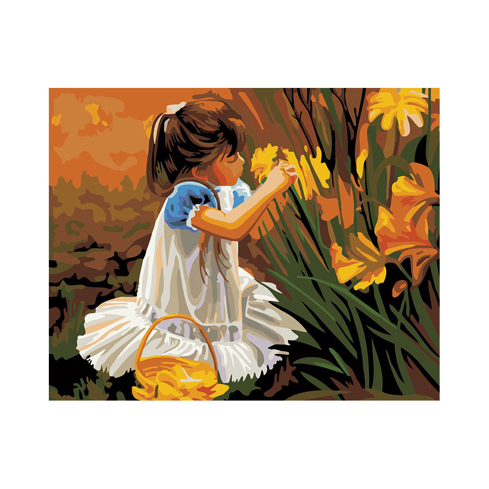 Little Girl Picking Flowers - 40x50 cm paint by numbers kit