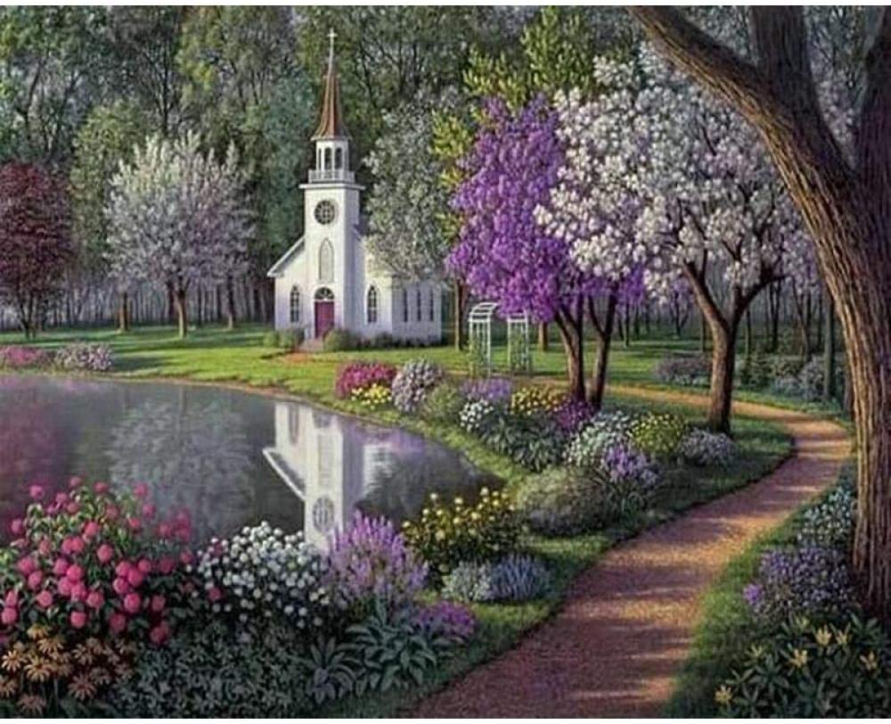Spring Chapel by the Pond - 40x50 cm paint by numbers kit