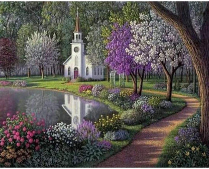 Spring Chapel by the Pond - 40x50 cm paint by numbers kit