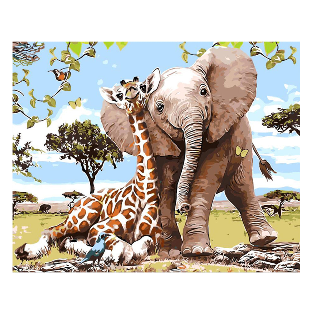Giraffe and Elephant Friends - 40x50 cm paint by numbers kit