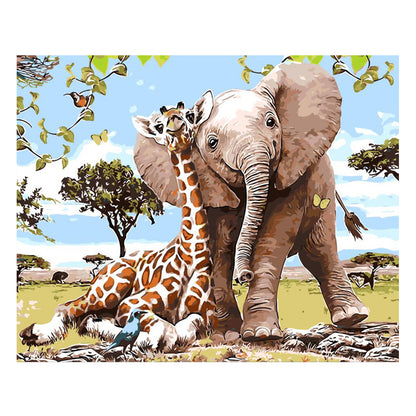 Giraffe and Elephant Friends - 40x50 cm paint by numbers kit