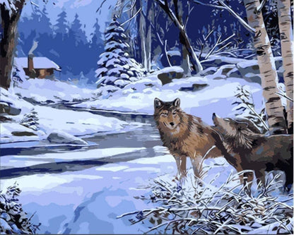 Winter Wolves by the Creek - 40x50 cm paint by numbers kit