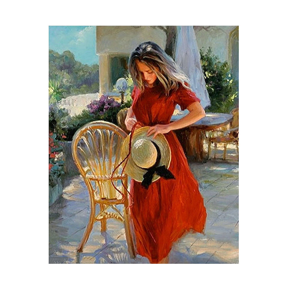 Woman in Red with Sun Hat - 40x50 cm paint by numbers kit