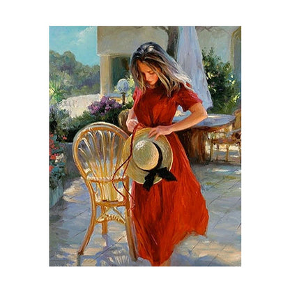 Woman in Red with Sun Hat - 40x50 cm paint by numbers kit