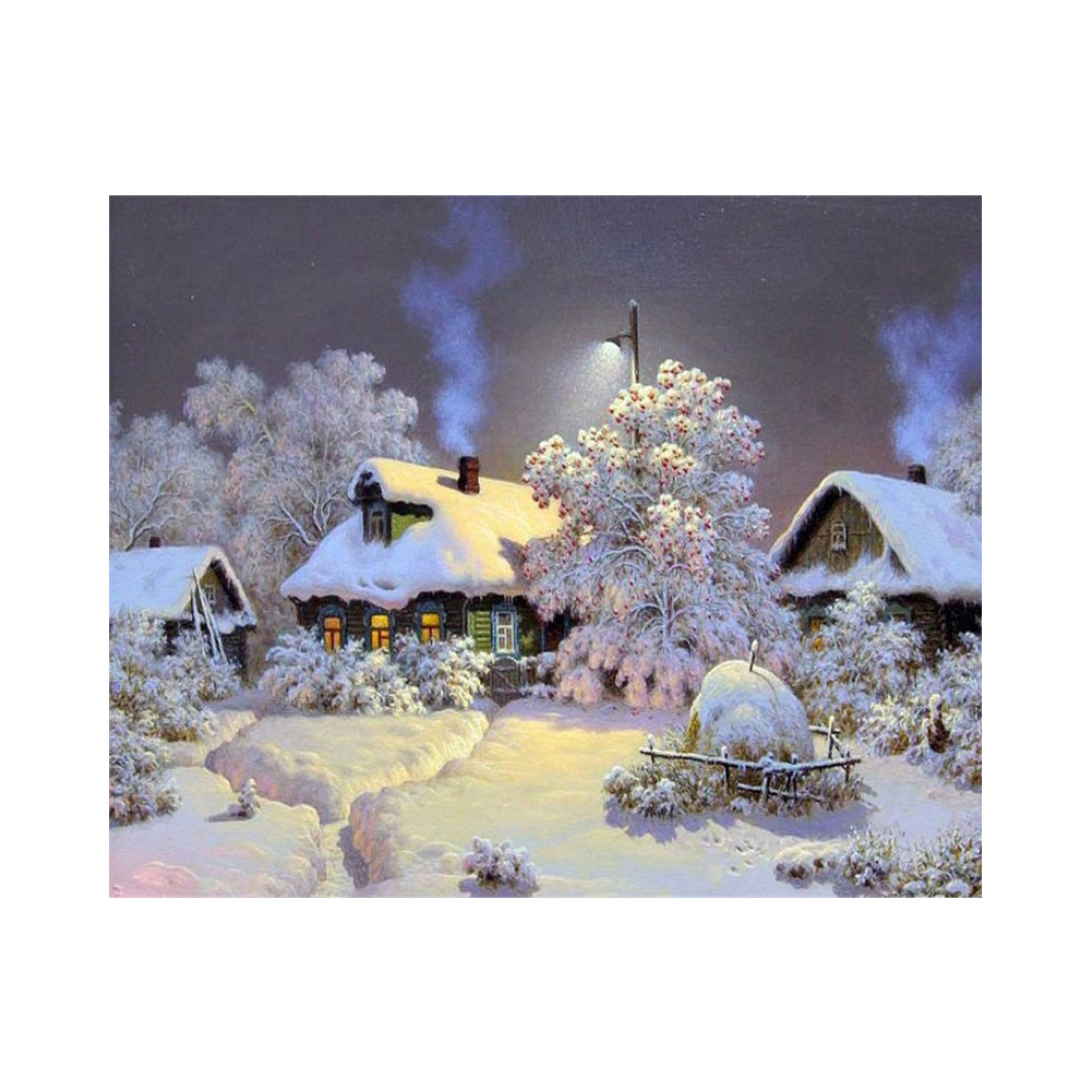 Snowy Cottage Evening - 40x50 cm paint by numbers kit