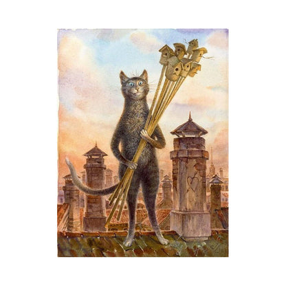 Whimsical Cat with Birdhouses - 40x50 cm paint by numbers kit