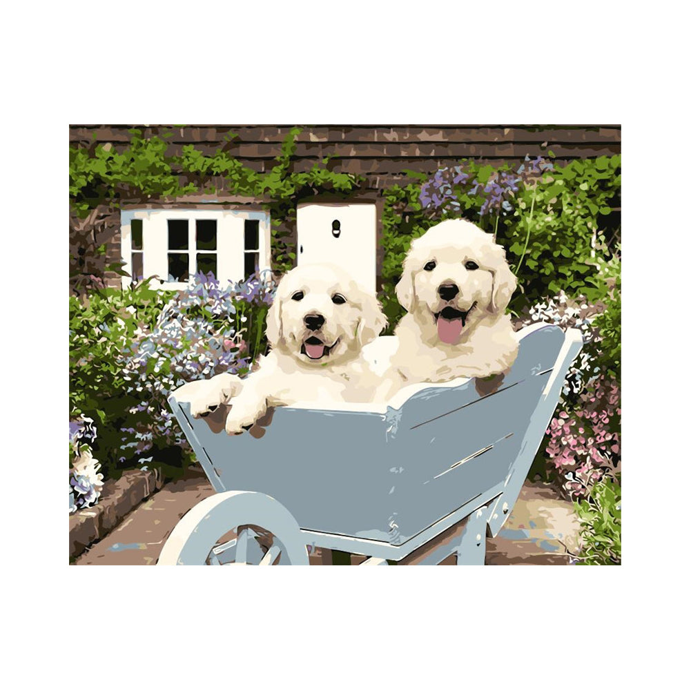 Puppies in Garden Wheelbarrow - 40x50 cm paint by numbers kit