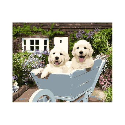 Puppies in Garden Wheelbarrow - 40x50 cm paint by numbers kit