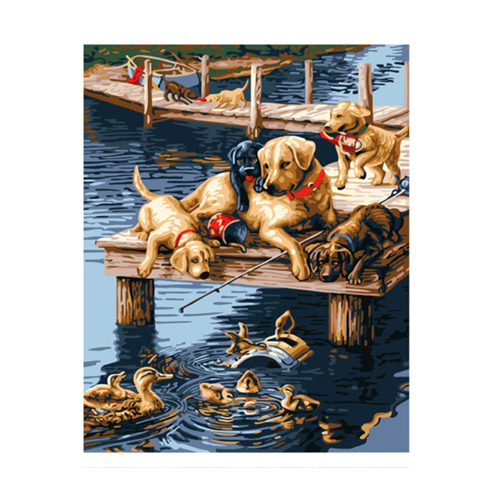 Dogs on the Fishing Dock - 40x50 cm paint by numbers kit