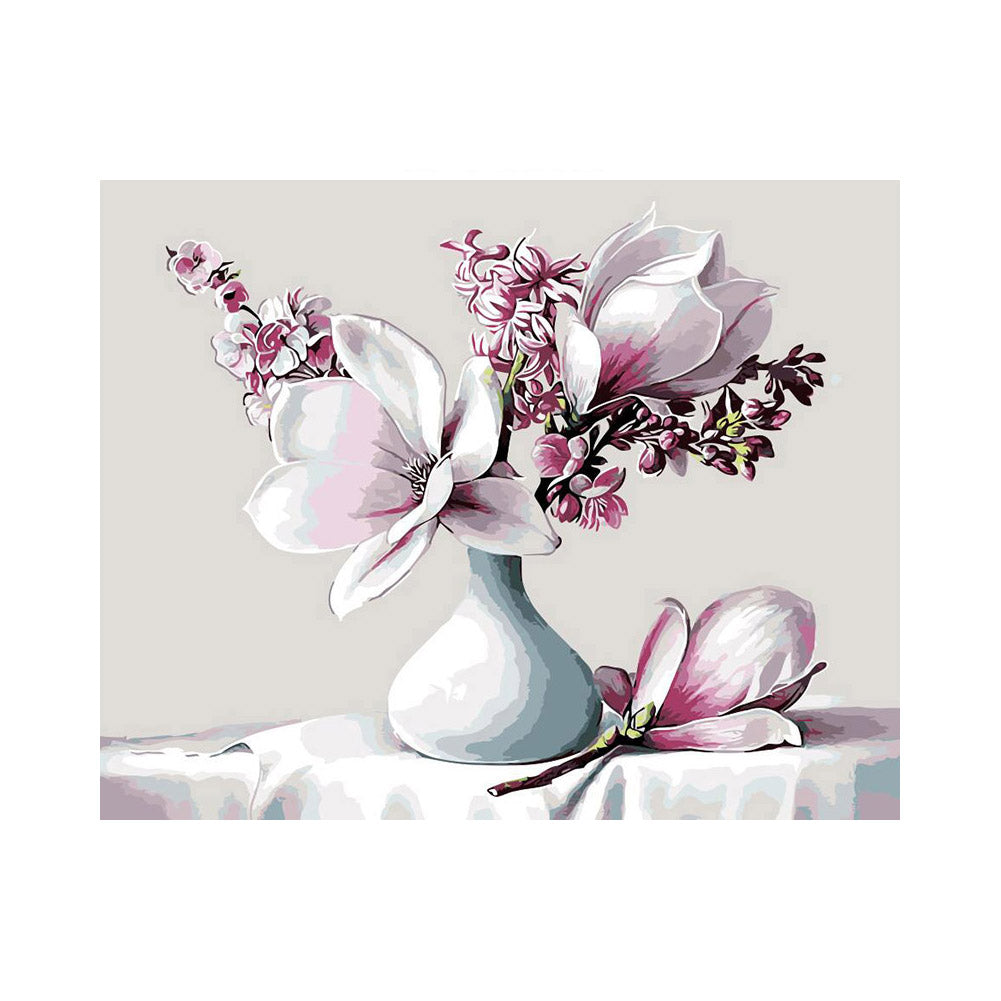 Magnolia Blossoms in White Vase - 40x50 cm paint by numbers kit