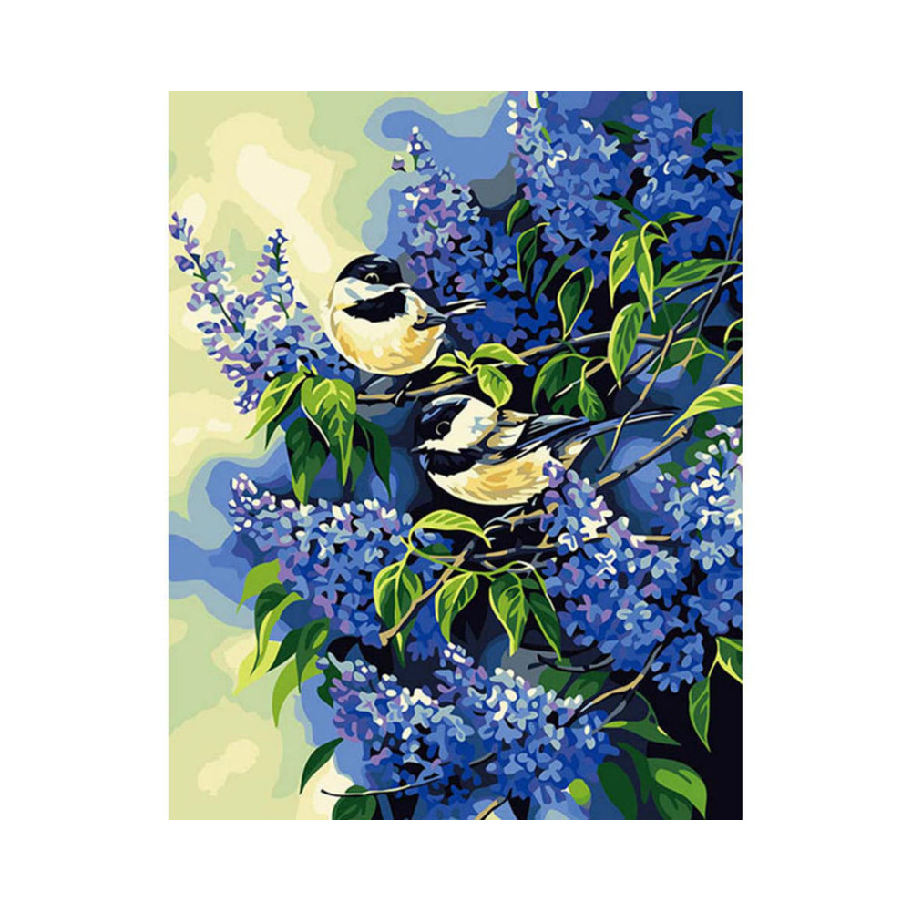 Chickadees among Blue Blossoms - 40x50 cm paint by numbers kit
