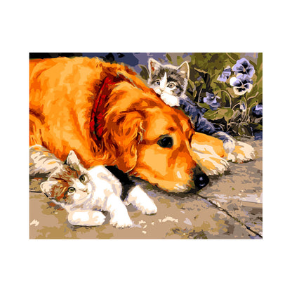 Golden Dog and Kittens - 40x50 cm paint by numbers kit