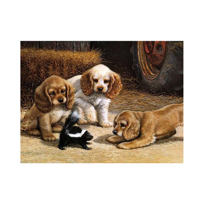 Curious Puppies and Skunk - 40x50 cm paint by numbers kit