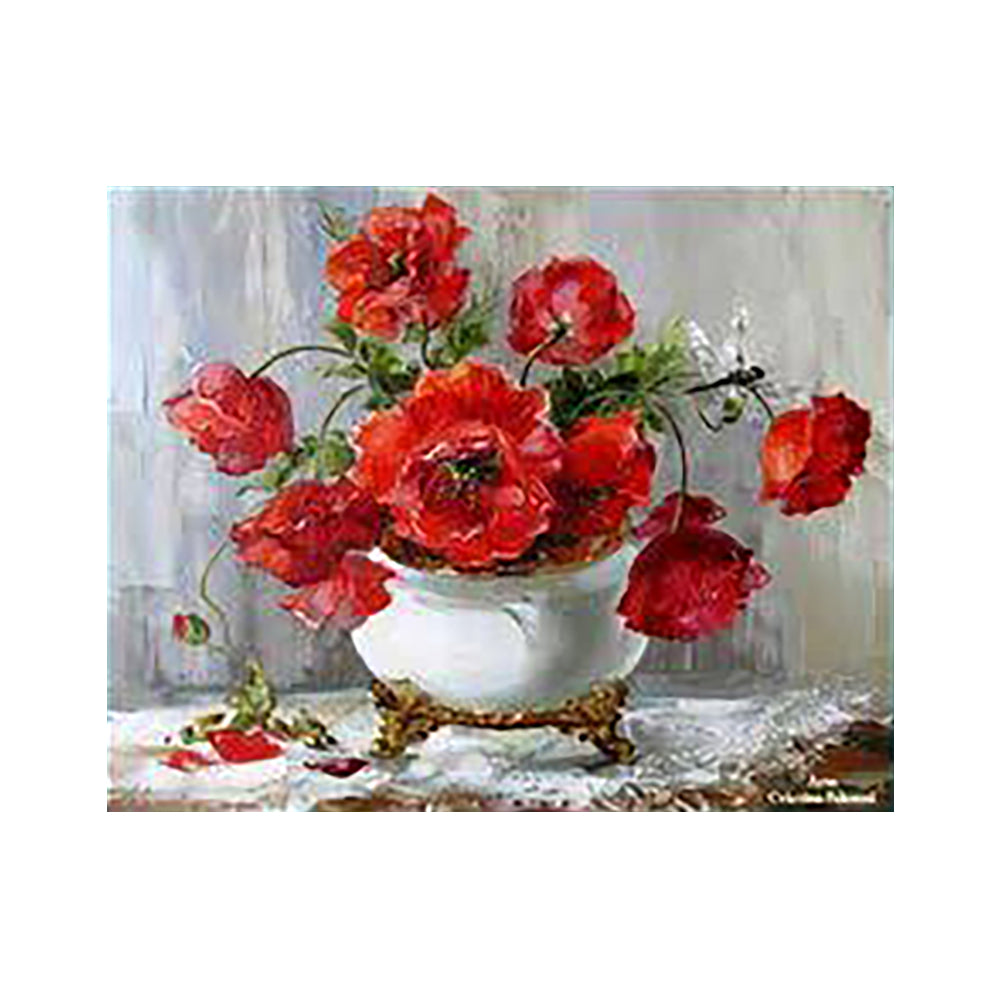 Scarlet Poppies in White Vase - 40x50 cm paint by numbers kit