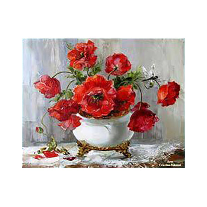 Scarlet Poppies in White Vase - 40x50 cm paint by numbers kit