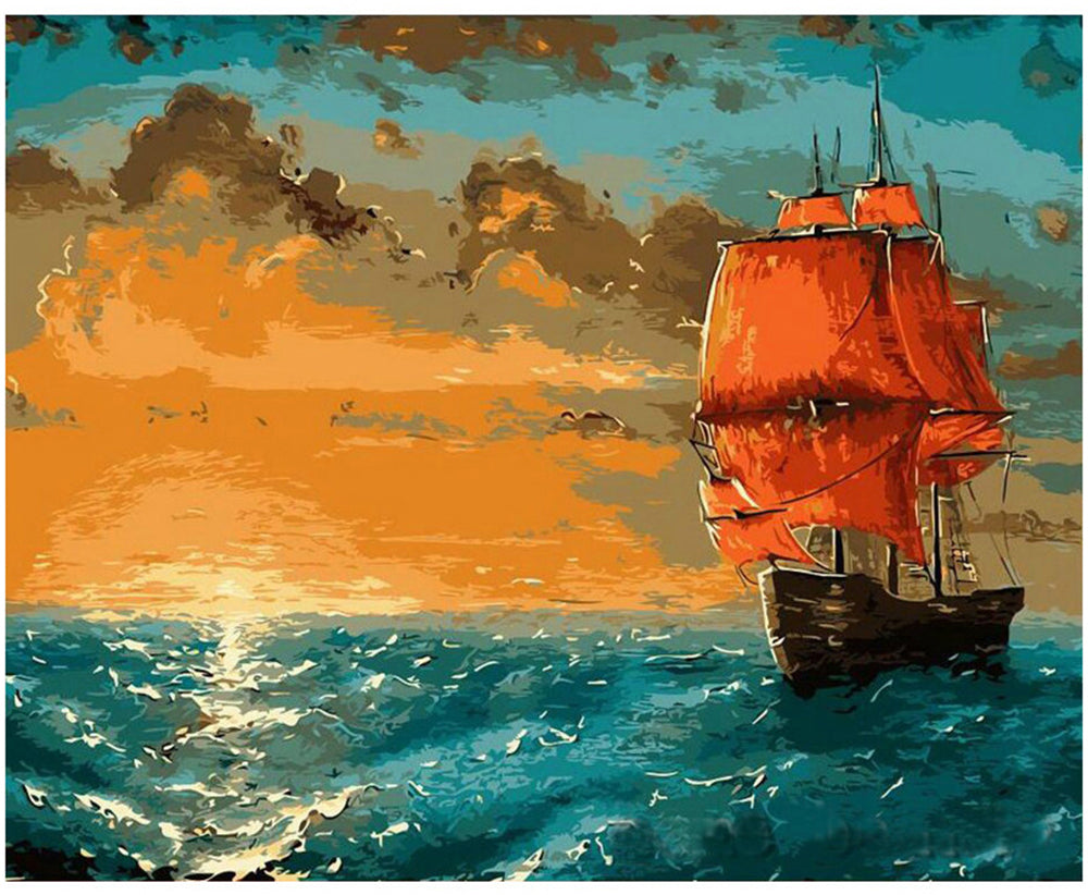 Red Sailboat at Sunset - 40x50 cm paint by numbers kit