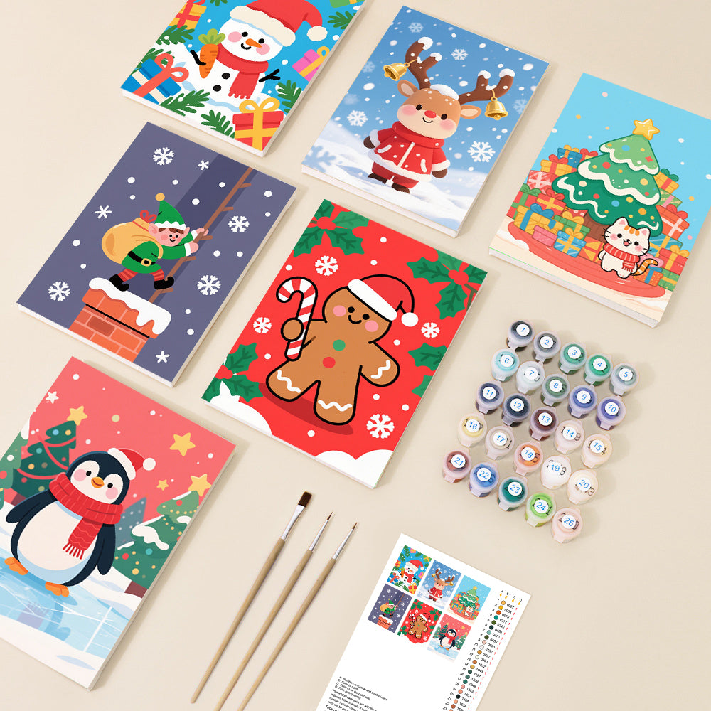 Cute Christmas Characters Mini Paint by Numbers Set – 6 Designs