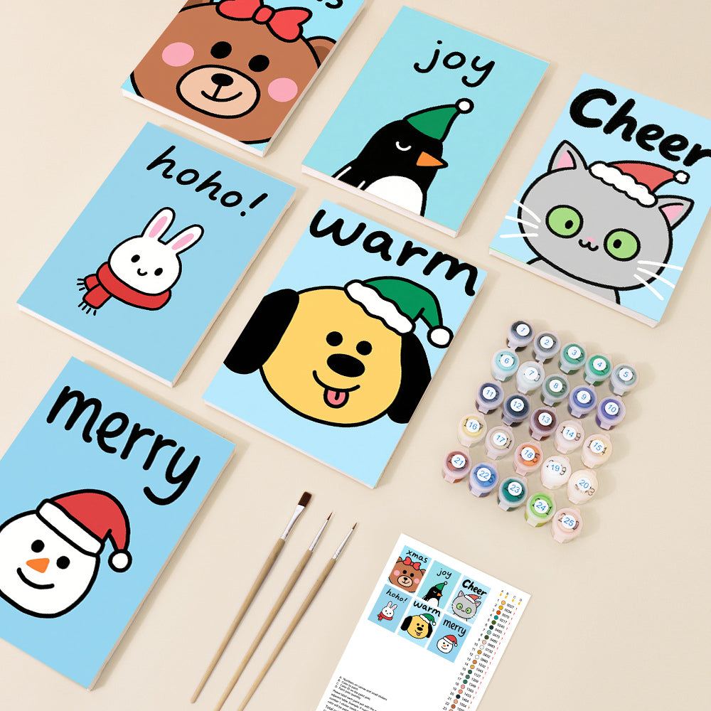 Blue Holiday Friends Mini Paint by Numbers Set – 6 Designs