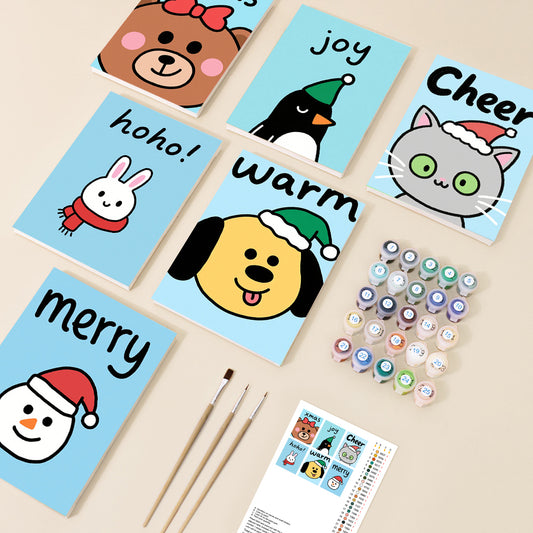 Blue Holiday Friends Mini Paint by Numbers Set – 6 Designs