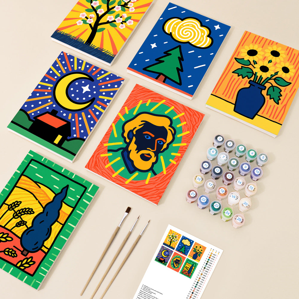 Helles, von Künstlern inspiriertes Mini-Malen-nach-Zahlen-Set – 6 Designs