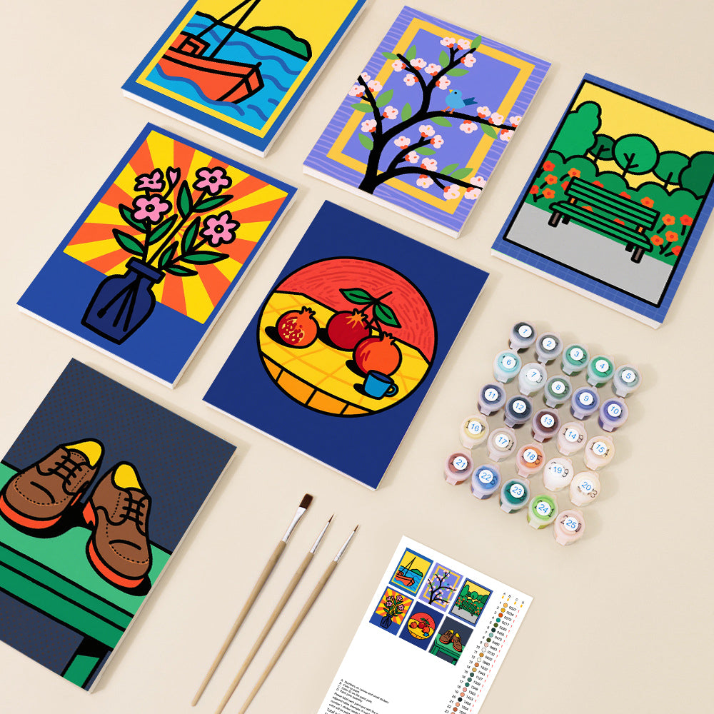 Modern Everyday Icons Mini Paint by Numbers Set – 6 Designs