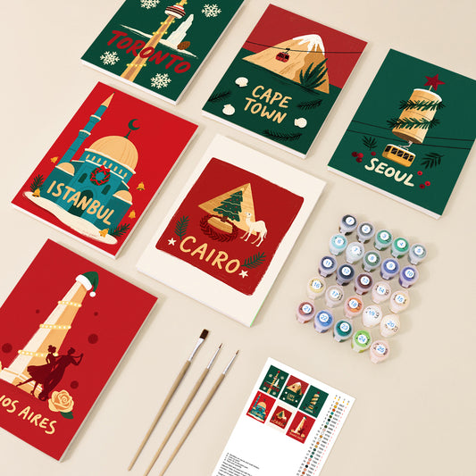 Festive Travel Cities Mini Paint by Numbers Set - 6 Designs
