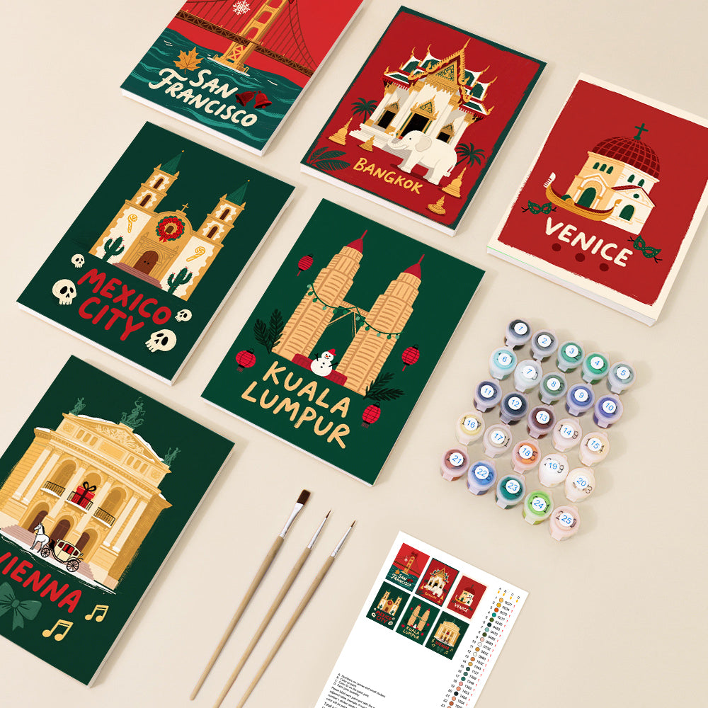 Festive World Cities Mini Paint by Numbers Set – 6 Designs
