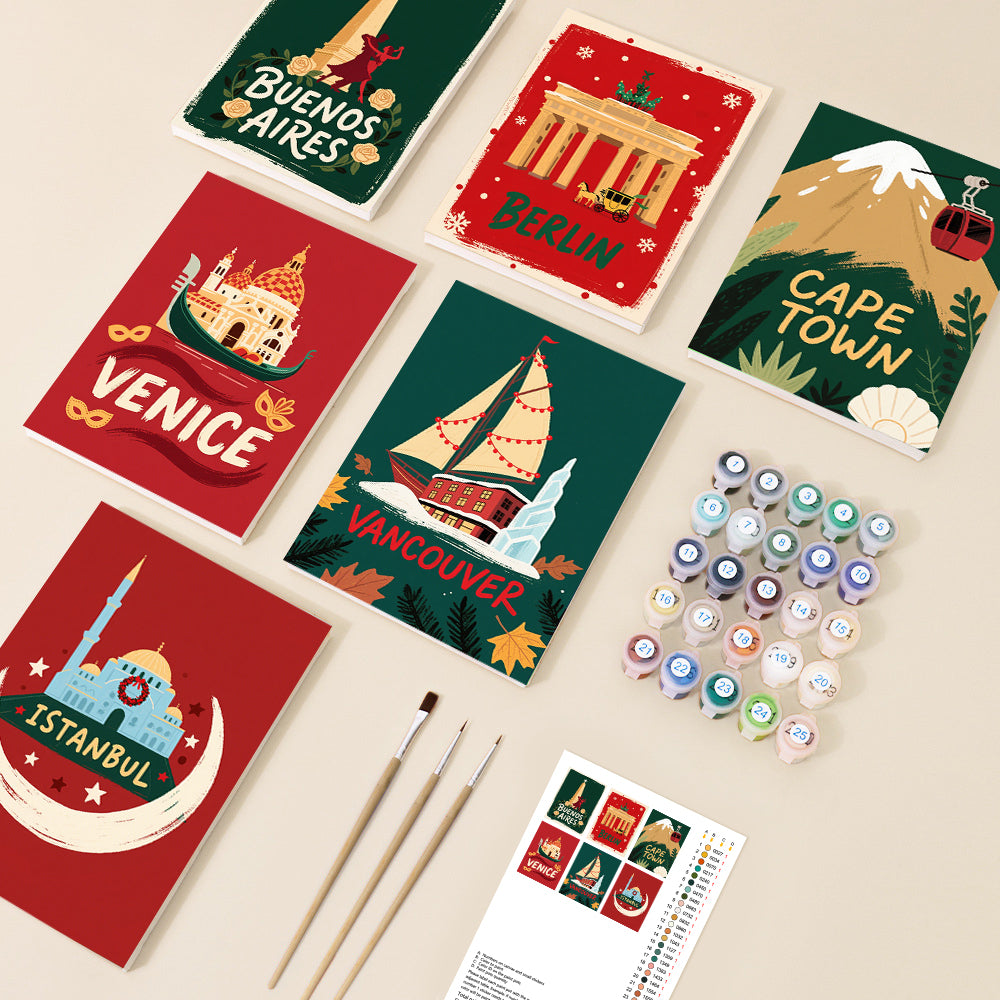 Festive Global Destinations Mini Paint by Numbers Set - 6 Designs