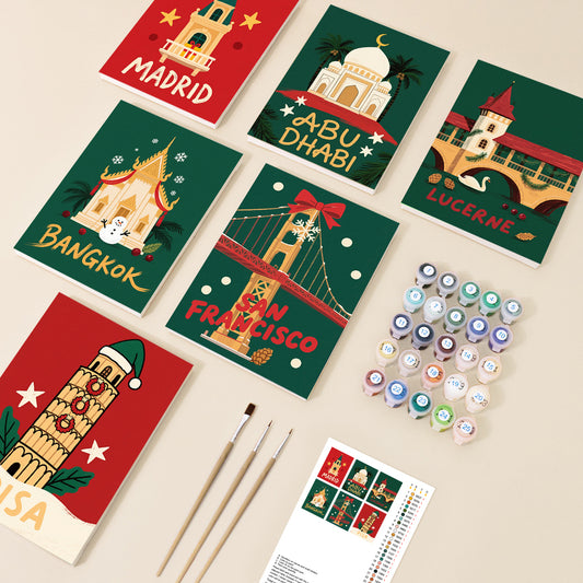 Festive Landmark Travel Mini Paint by Numbers Set – 6 Designs