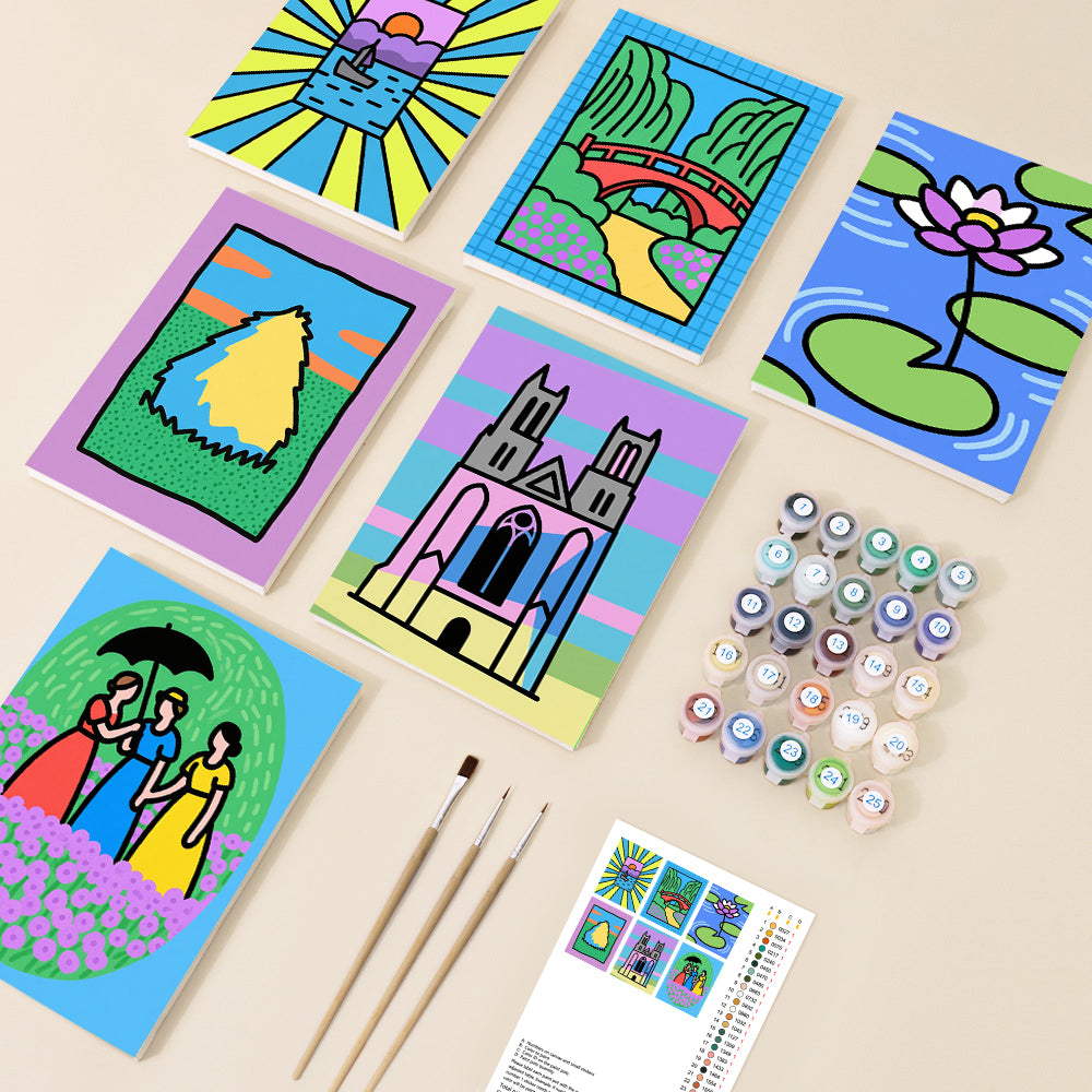Colorful Nature & Landmarks Mini Paint by Numbers Set - 6 Designs