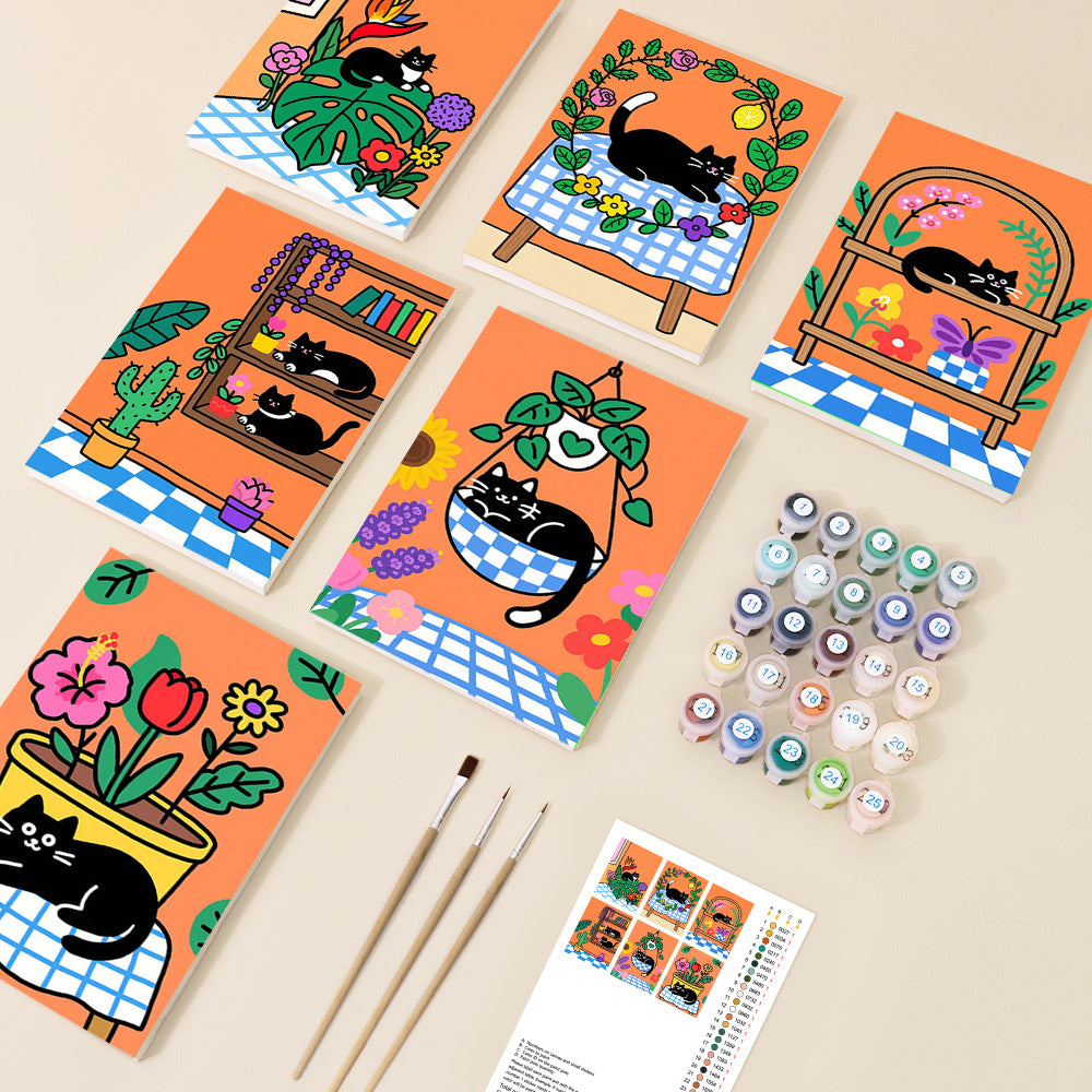 Black Cat Botanical Mini Paint by Numbers Set - 6 Designs