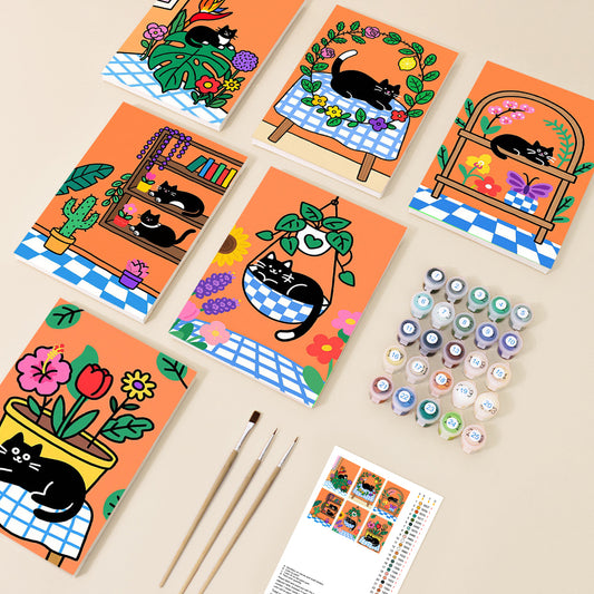 Black Cat Botanical Mini Paint by Numbers Set - 6 Designs