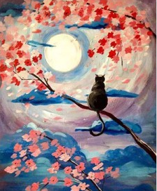 Moonlit Cat and Cherry Blossoms - 40x50 cm paint by numbers kit