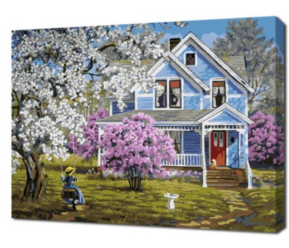 Blue Cottage in Spring - 40x50 cm paint by numbers kit